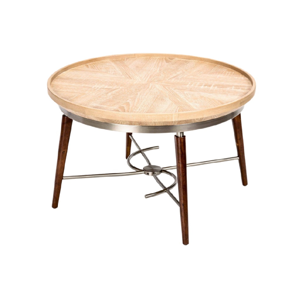**Table ronde en bois avec pied en acier inoxydable**