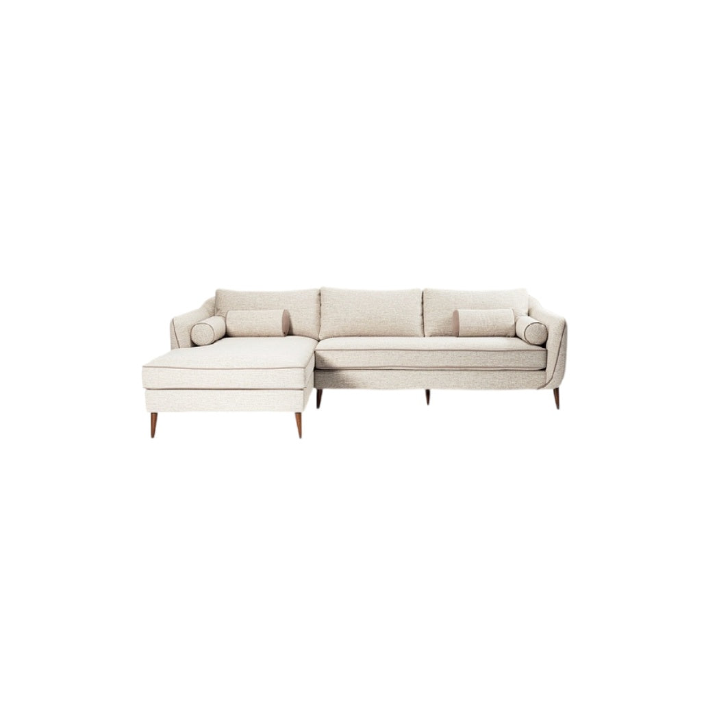 **Canapé d'angle moderne en tissu beige avec coussins**
