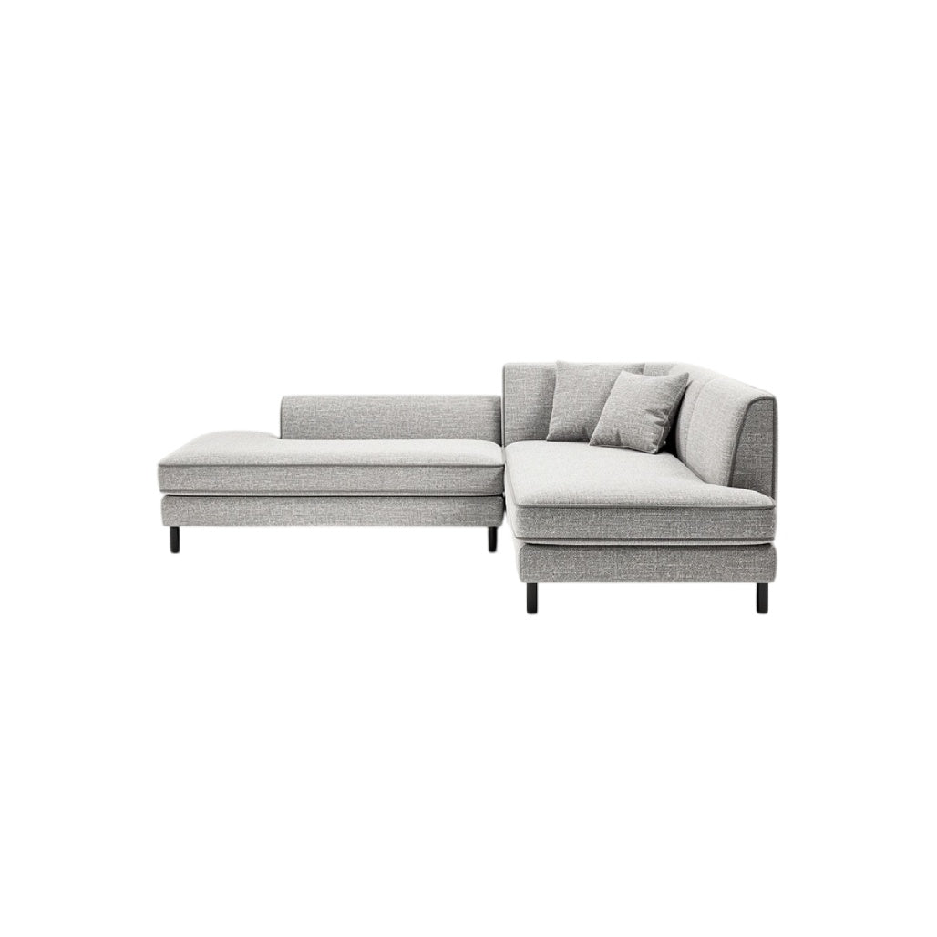 **Canapé d'angle moderne en tissu gris avec coussins**
